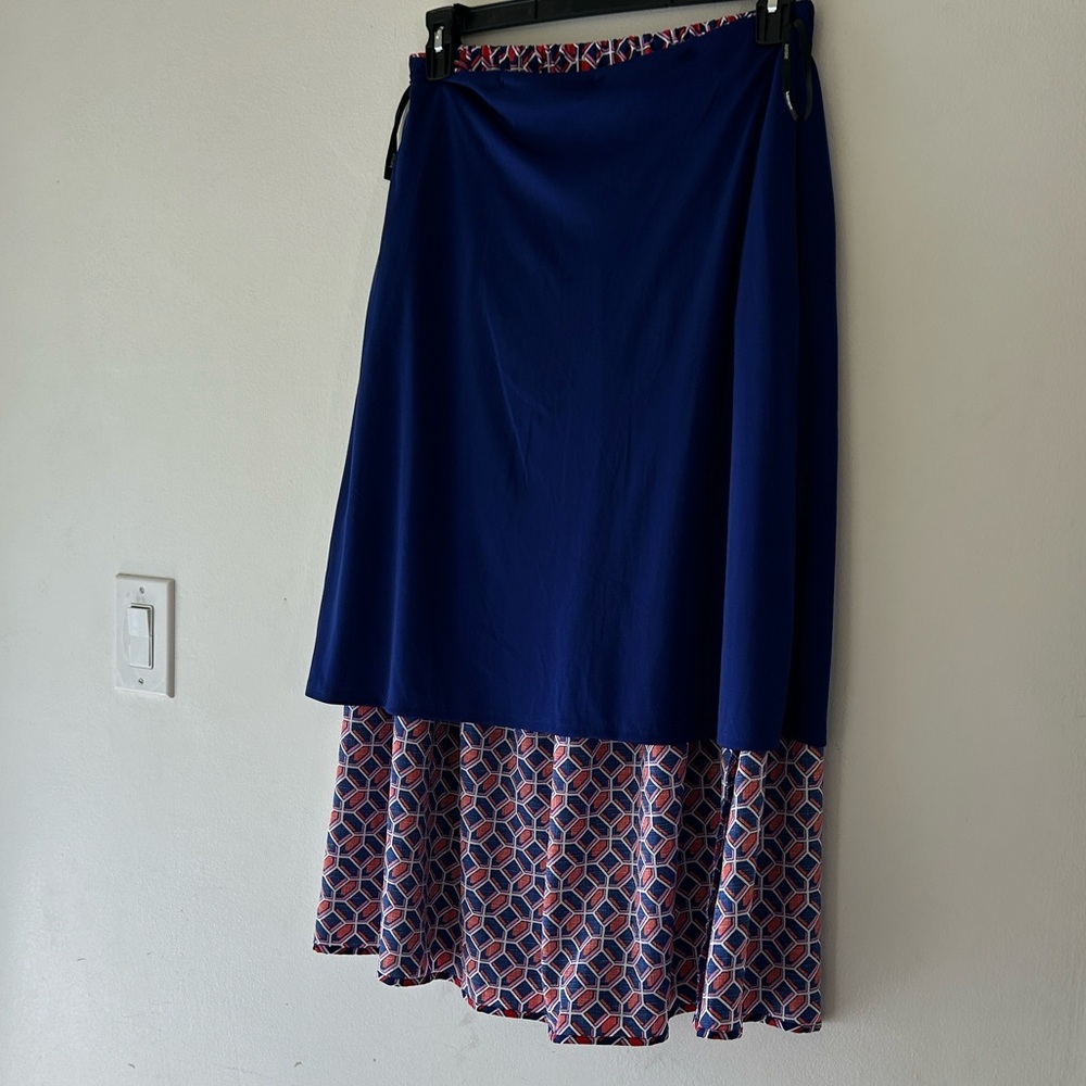 NWOT Kensie Geometric A-Line Midi Skirt in Pink and Blue - Picture 7 of 12